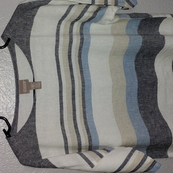Chico's Striped Linen Blend Short Sleeve with Buttons 0/XS - Picture 2 of 7